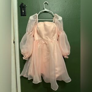 Elegant Pink Puff Sleeve Dress